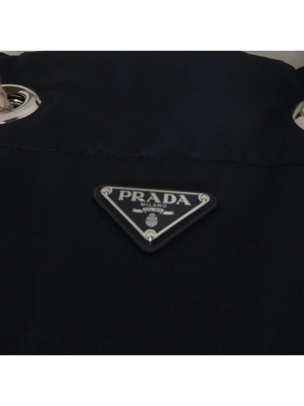 Prada Mariner Small Re-Nylon Bucket Bag Triangular Plate Paneled Design Rope